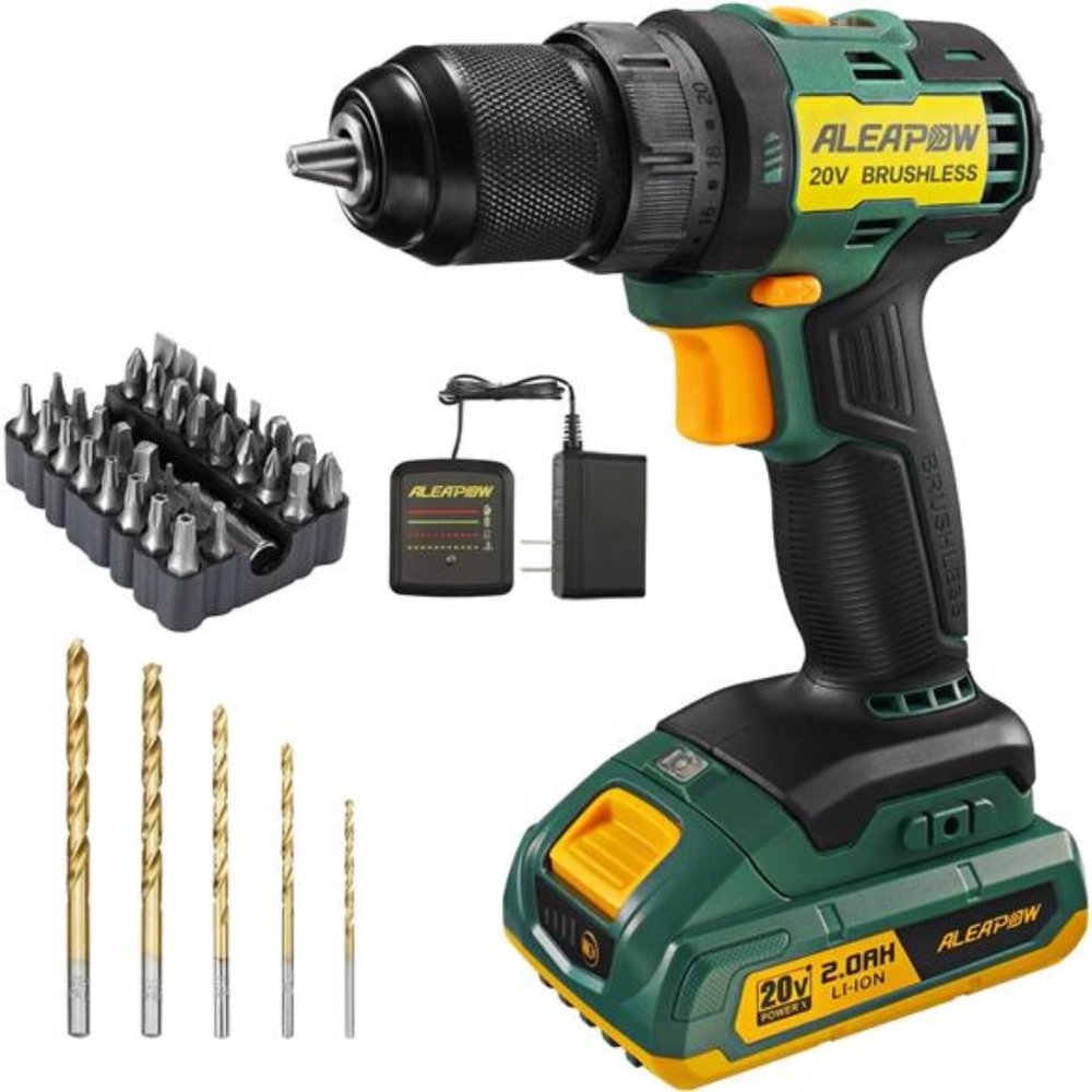 Cordless Brushless Drill, 20V Drill Driver Kit, 38 Pcs Drill/Driver Bits
